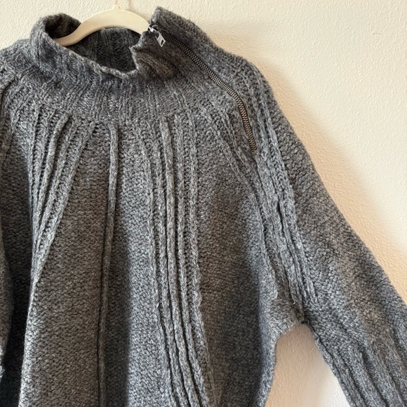 Free People Oversized Charcoal Cowl Neck Sweater with Zipper and Side Slits - Picture 4 of 8